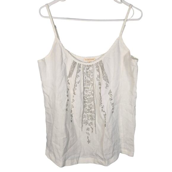 Eileen Fisher Linen Beaded Boho Tank Top Cream Lagenlook M - Picture 1 of 7